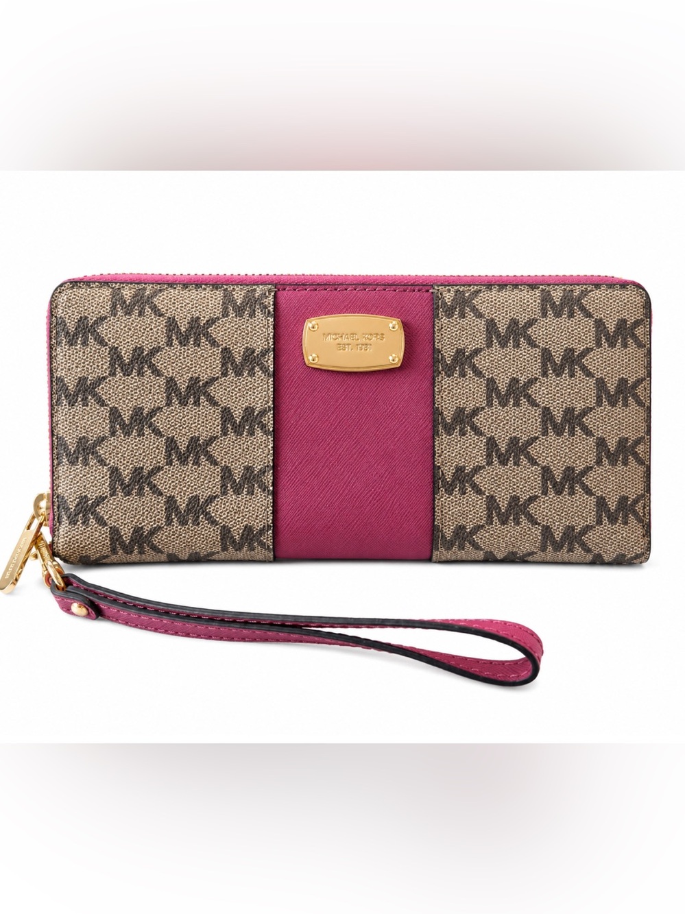 Michael Kors Authentic Monogram Jet Set Pink Center Stripe Wallet/Wristlet